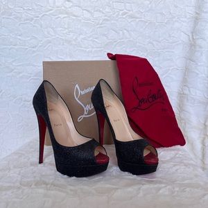 Women's Metallic 150mm Lady Peep Glitter Pumps 40